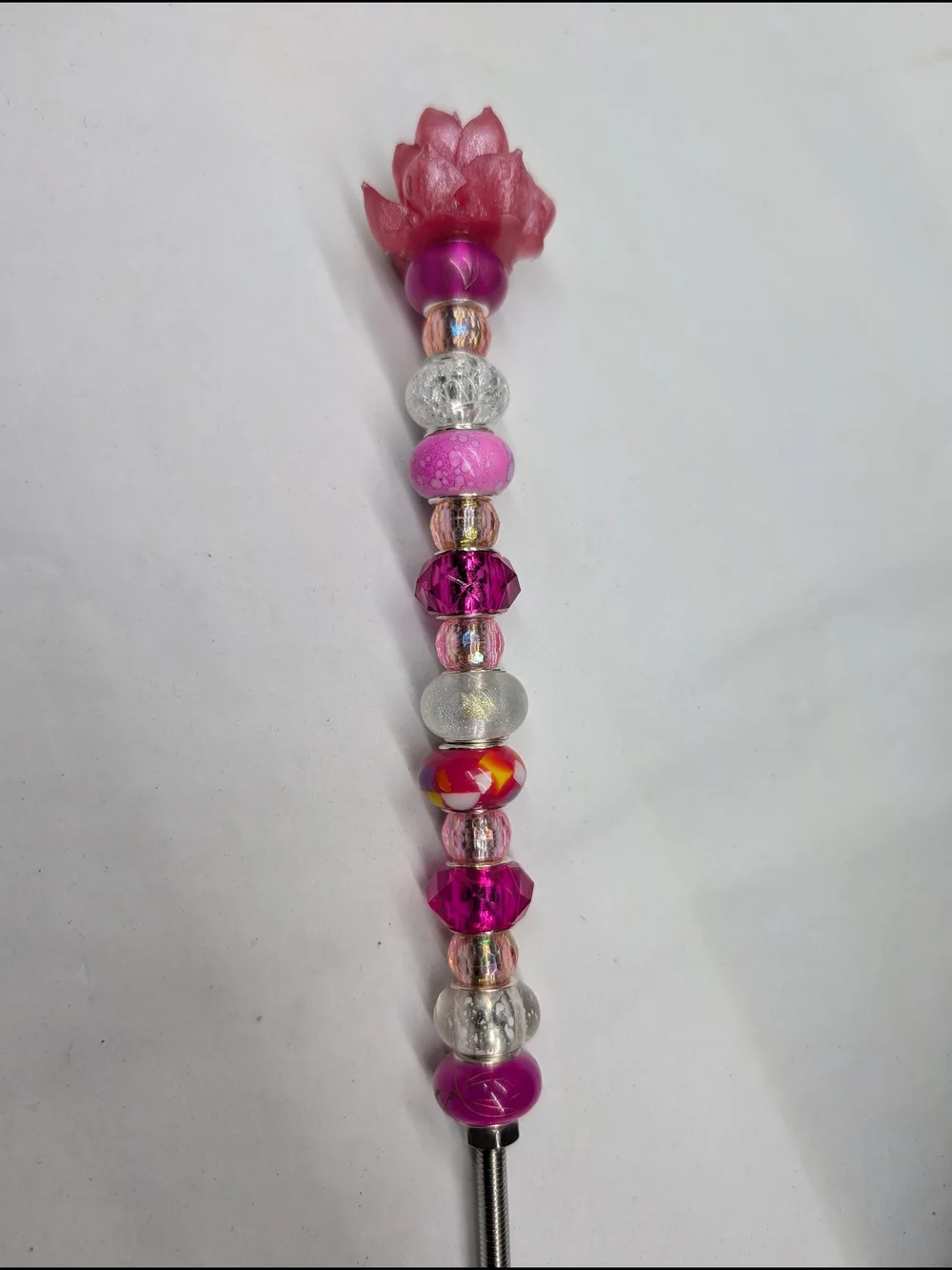 Pink Beaded Fairy Wand/Plant/Garden Garden Stake W/ Resin Succulent Topper